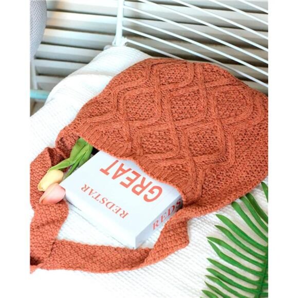 Handmade Crochet Bag–Boho Shoulder Bag, Orange - Picture 5 of 6